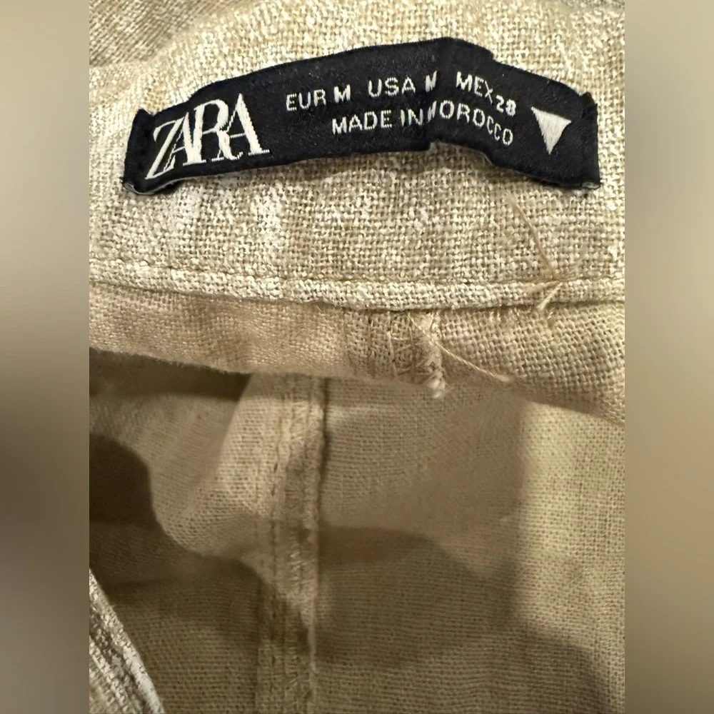 ZARA PRINTED LINEN BLEND Wide Leg JUMPSUIT SIZE M